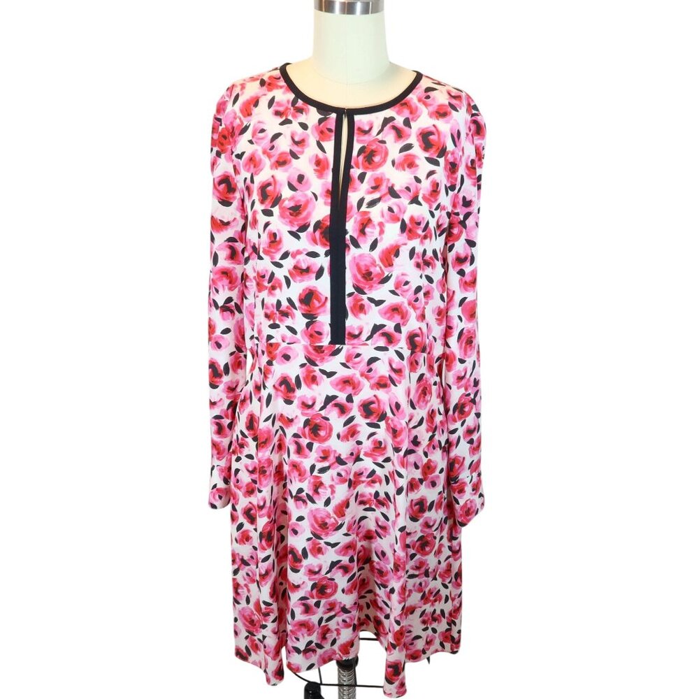 KATE SPADE Rose Colored Glasses Silk Long Sleeve A Line Dress 8 Floral Romantic